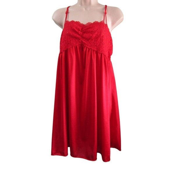 Vanity Fair Baby Doll Red Stretch Lace Bodice Large USA Made Size Large Vintage - Picture 2 of 16